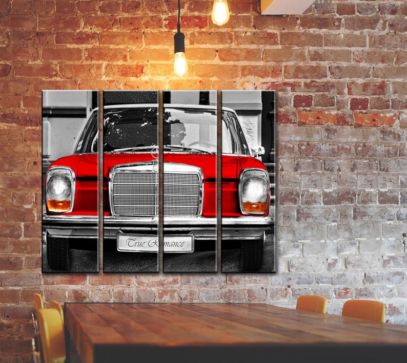 BIG SET OF 4 Panels Canvas Wall Art Vintage Retro Classic Car Etsy