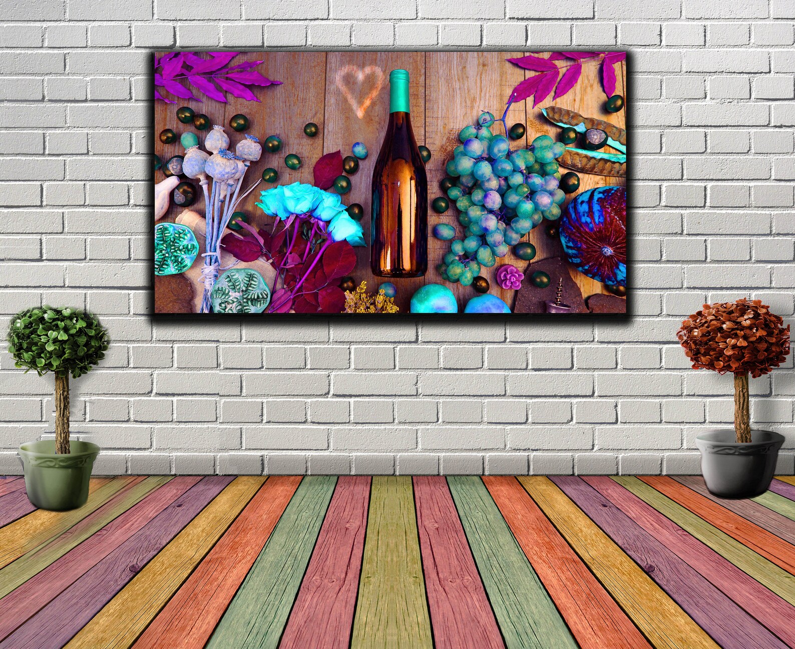 1 Piece Wine Bottle Wall Art Decor Still life Flower Canvas Etsy