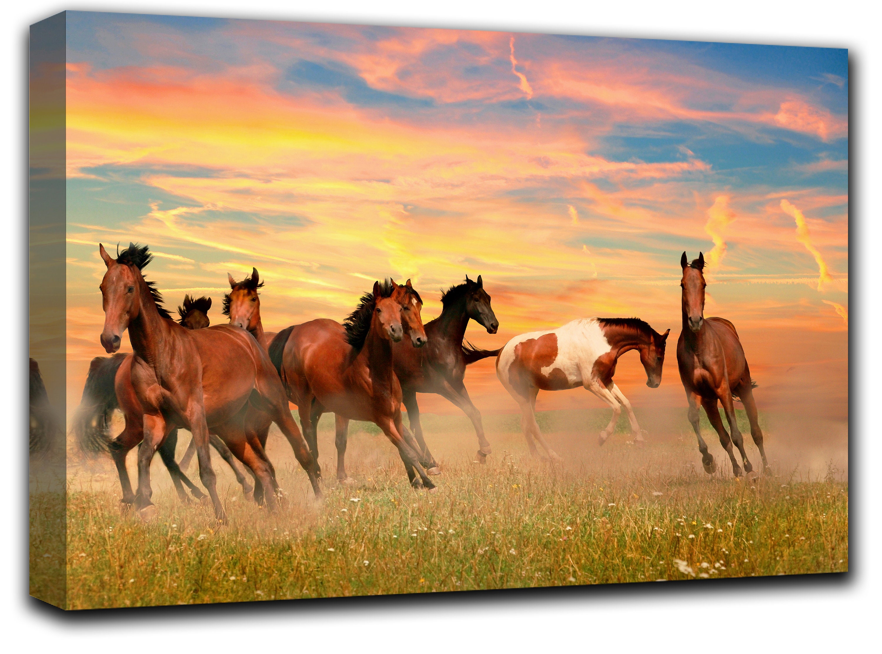 Galloping Horses Wall Art Decor Sunset Sky Canvas Picture Etsy