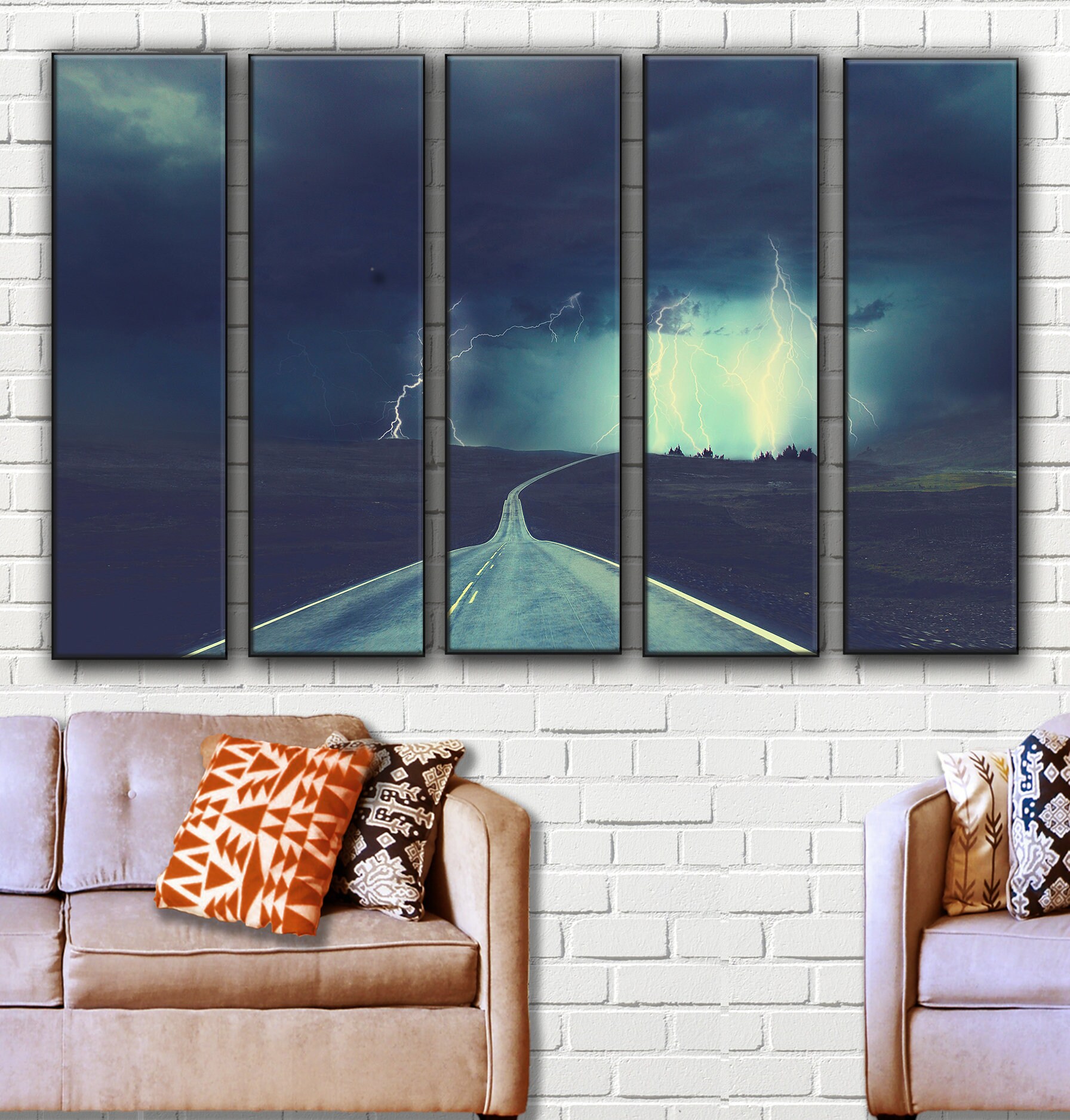 Road Storm Wall Art Decor Lightning Canvas Picture Print Etsy UK