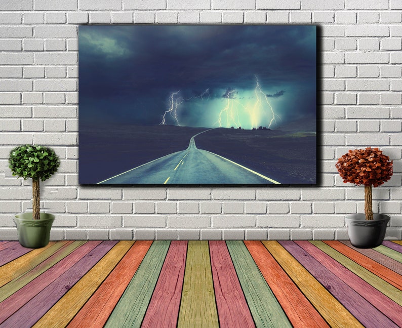 1 Piece Road Storm Wall Art Decor Lightning Canvas Picture Etsy