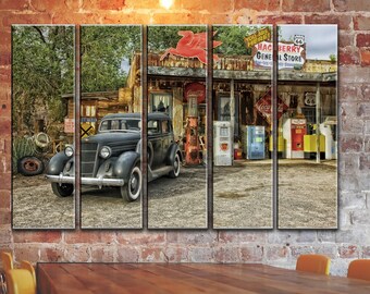 BIG SET OF 5 Panels Canvas Arizona Route 66 Gas Art Vintage Retro Classic Car Art Framed Pictures Prints Posters Home Wall Decor 55"x35"