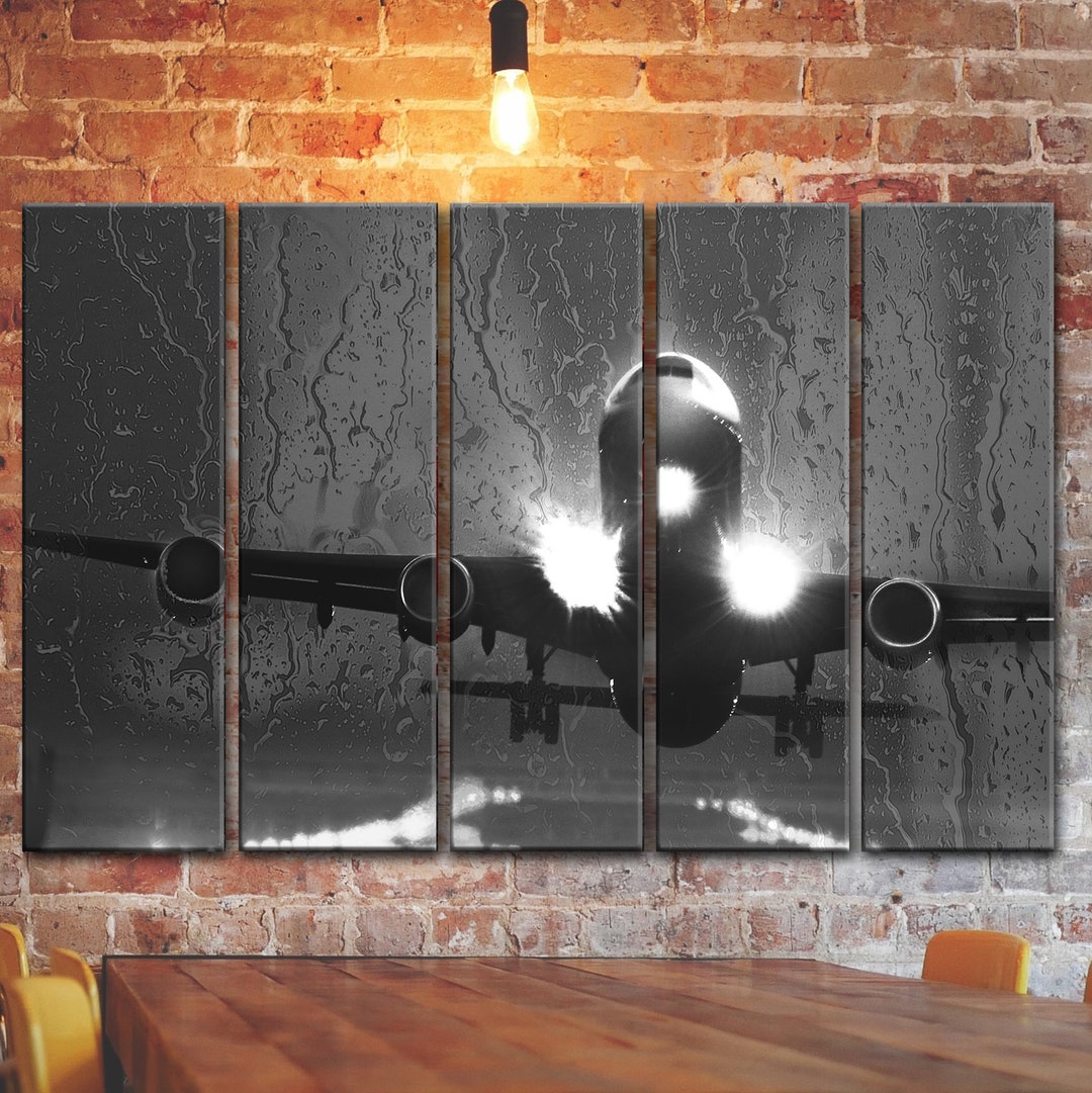 Large Airplane Tough Landing Wall Art Picture Painting on Canvas Panels