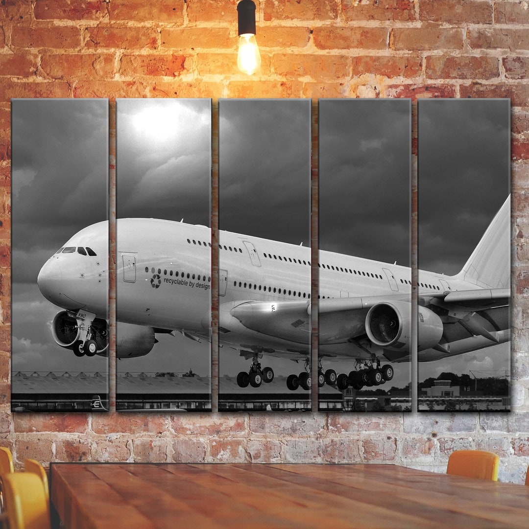 Flugzeug A 380 Flugzeug Wandbild Bild Malerei Poster Druck auf Leinwand  Paneelen Teile, Jet Flugzeug Wandbild für Flughafen Büro