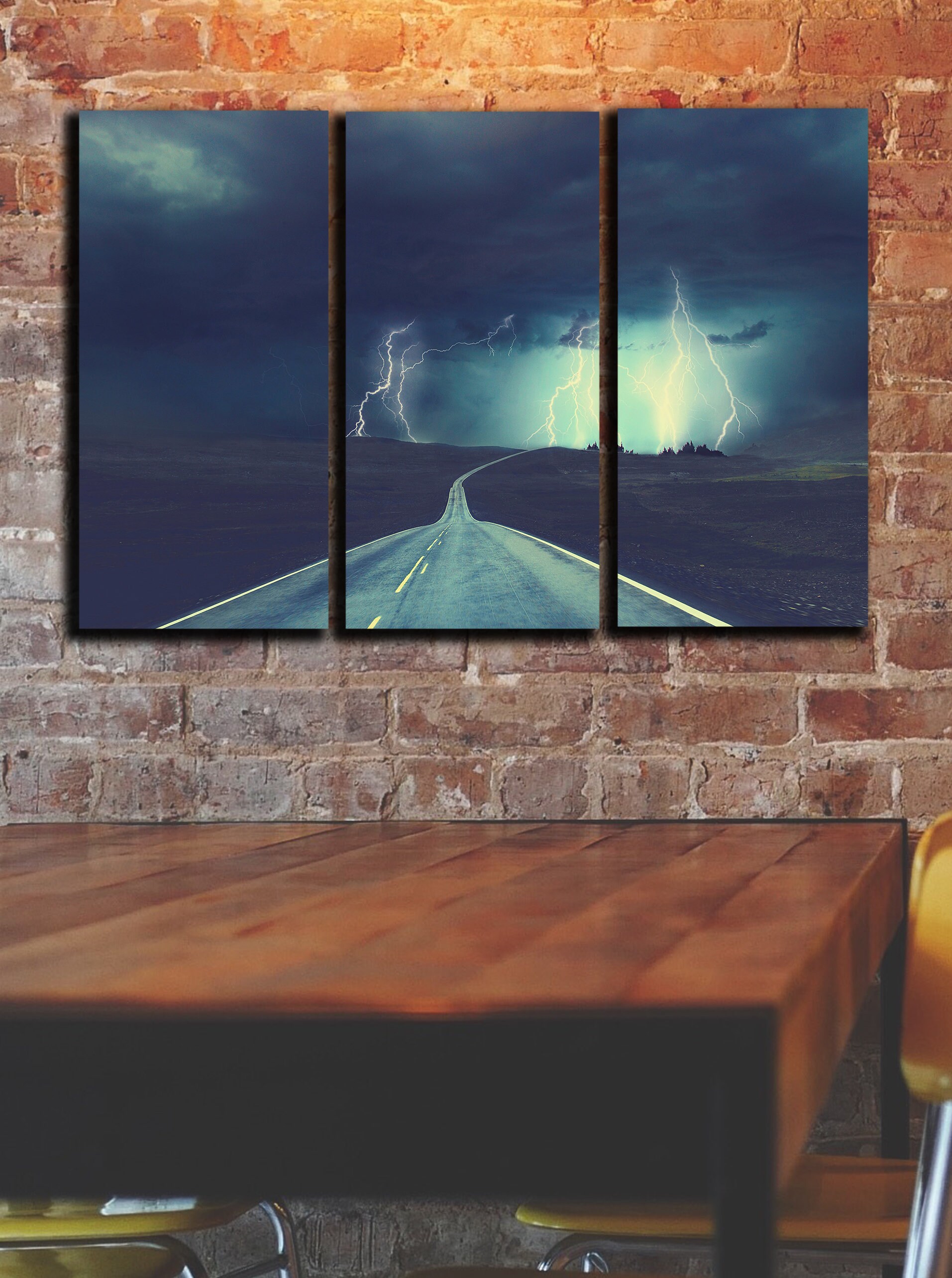Road Storm Wall Art Decor Lightning Canvas Picture Print Etsy UK