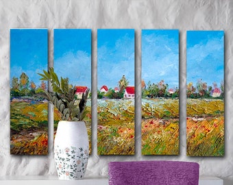in the field canvas wall art print, Little houses picture poster for Living Room Bedroom, Nature theme art, image by m_art studio