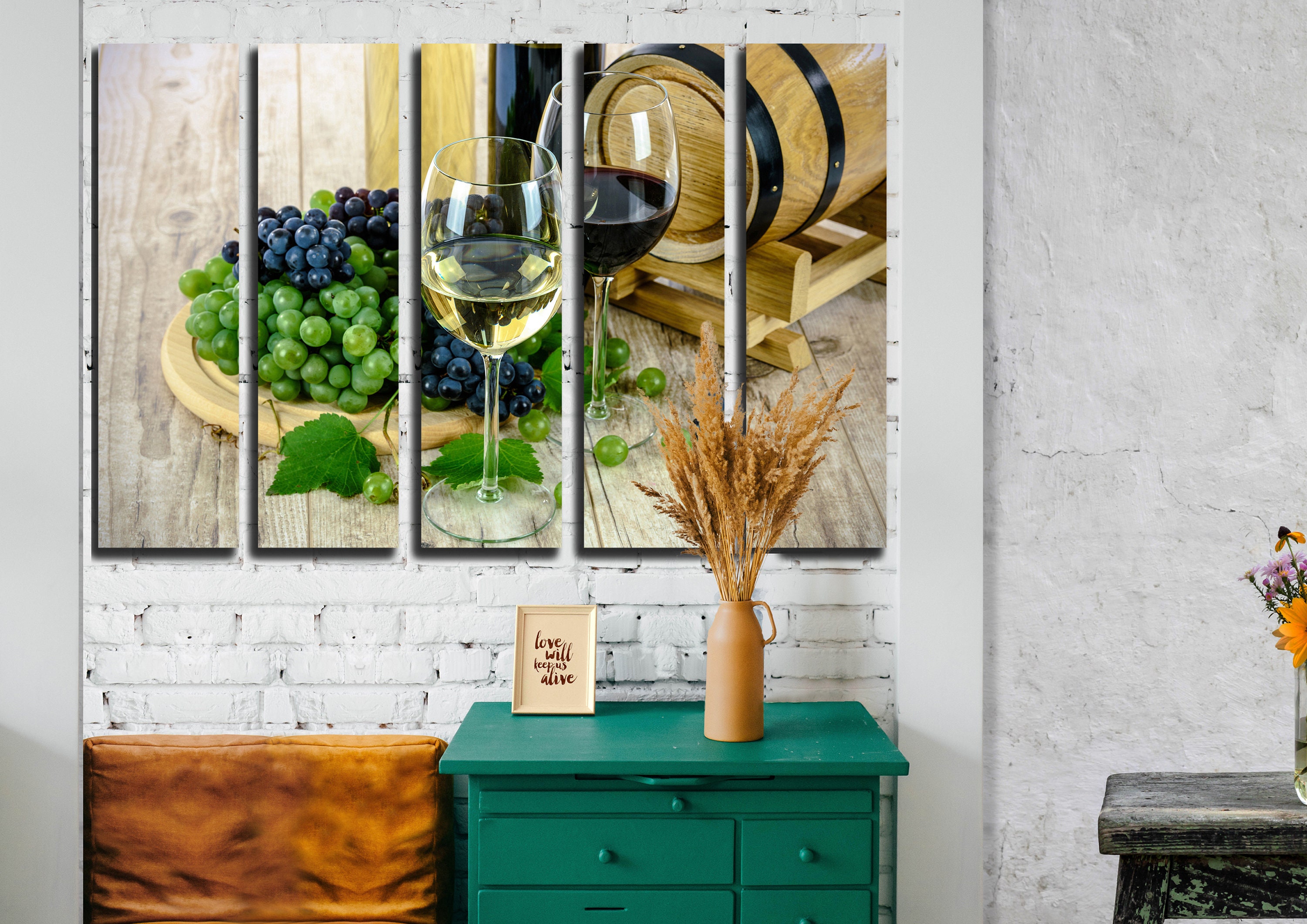 Kitchen Wine Wall Canvas Art Grape Winery White Red Wine Etsy