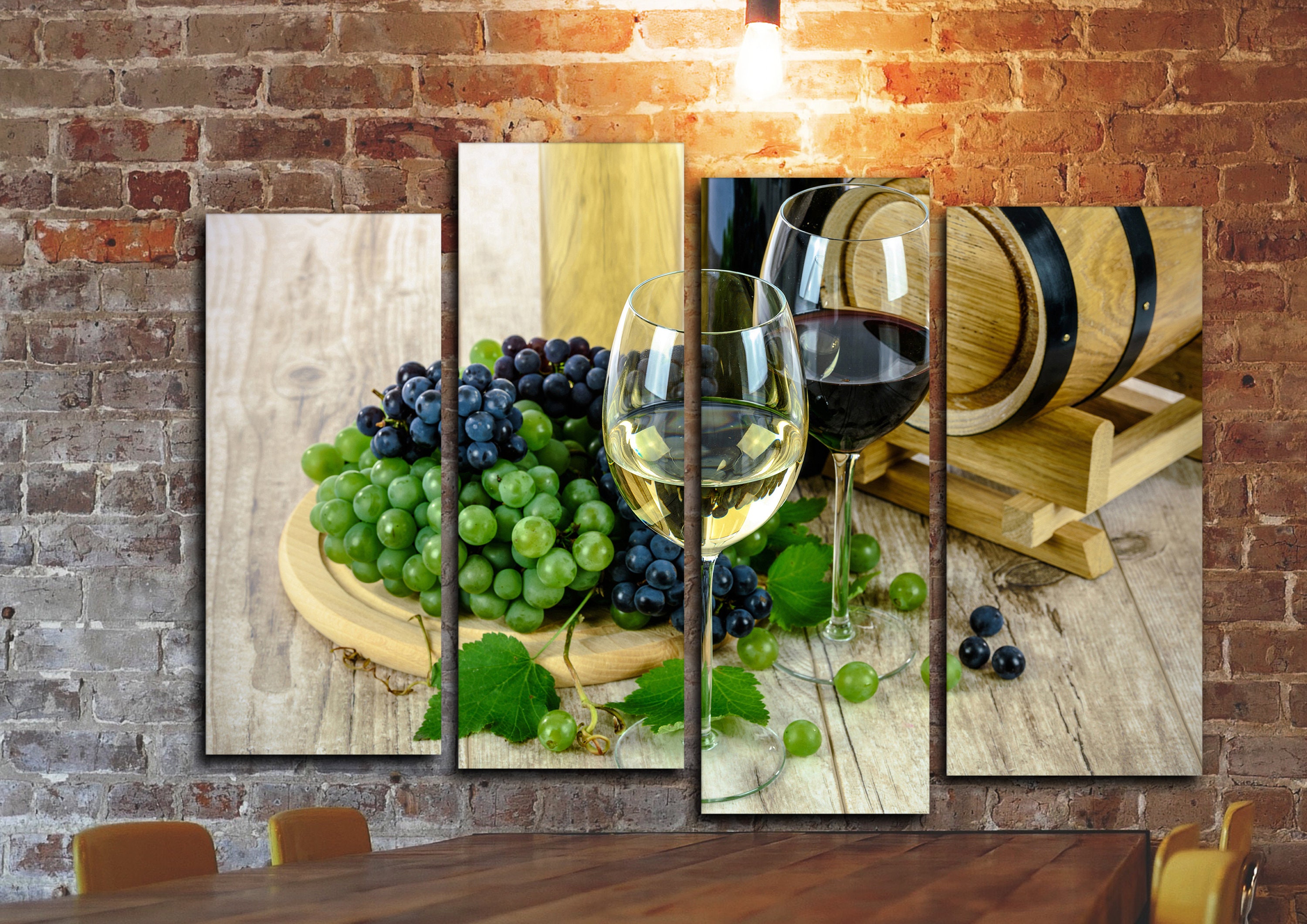 Kitchen Wine Wall Canvas Art Grape Winery White Red Wine Etsy