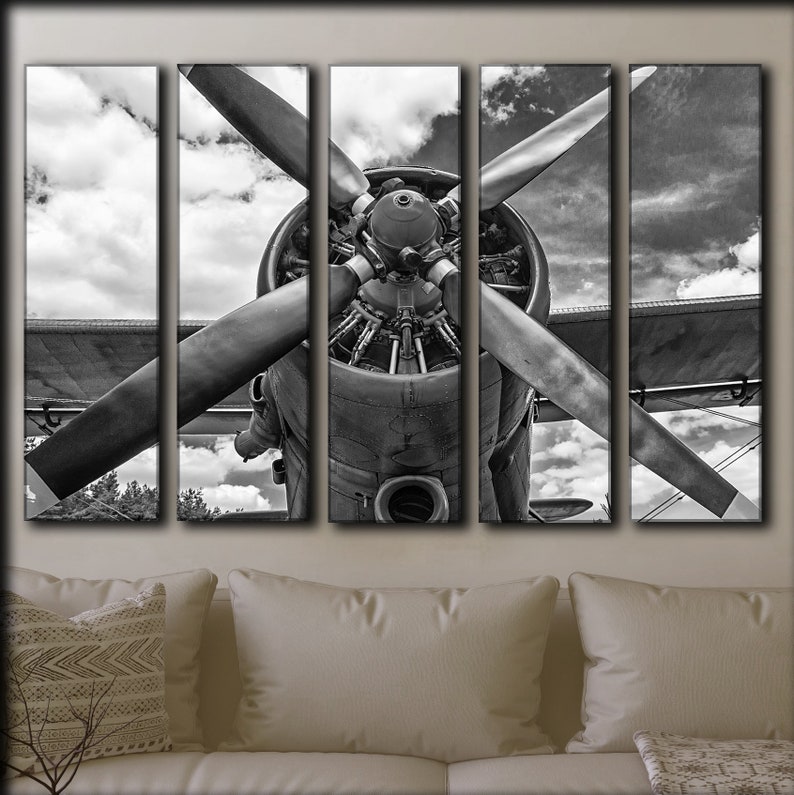 Big Set Engine Propeller Airplane Aircraft Wall Art On Canvas Vintage Aviation Multi Panel Decoration Print Poster Painting