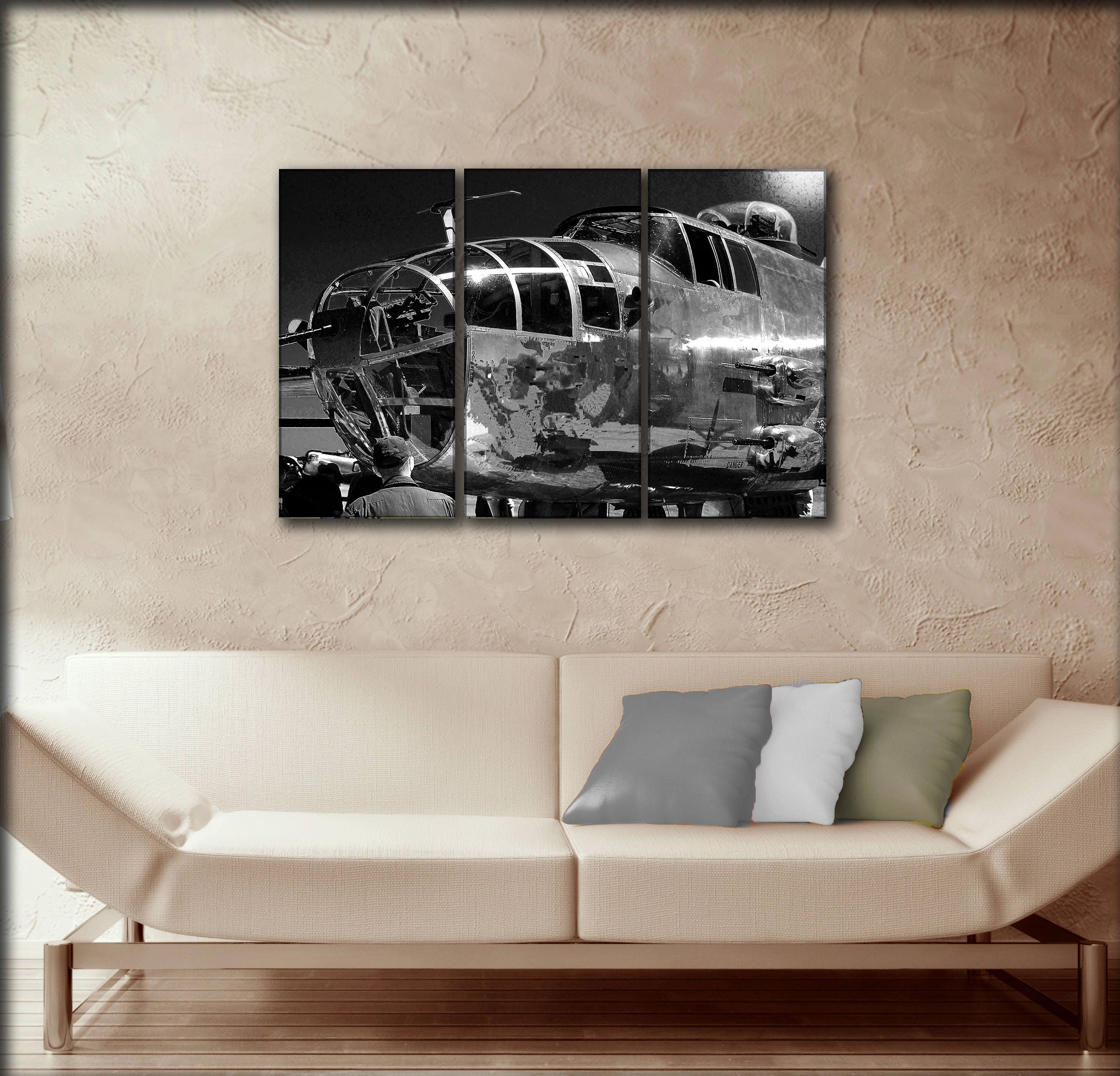 LARGE SET Airplane Wall Art On Canvas Panels WW2 B25 Aircraft Etsy