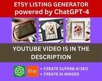 ChatGPT-4 Powered Etsy listing Generator, Create SEO-optimized Etsy Tags, Title and Descriptions, Export Directly to Etsy, Etsy Rank Checker