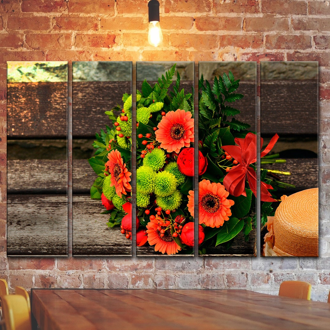 Autumn Flowers Wall Art Decor, Flowers Bouquet Canvas Picture Print ...