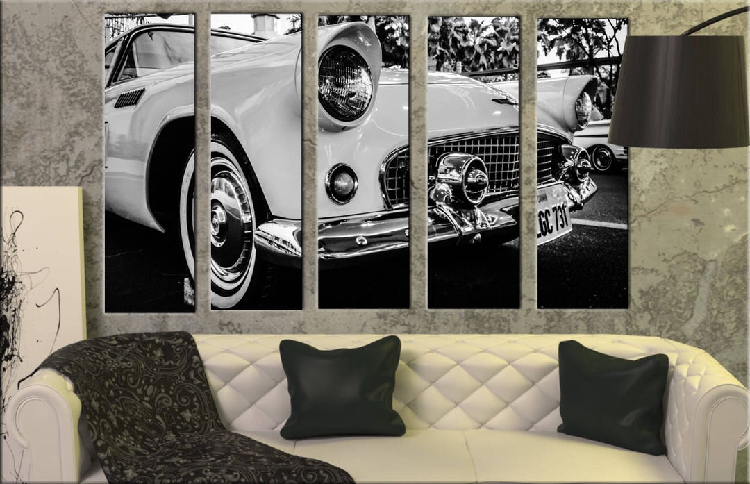 BIG SET 5 Multi Panels Vintage Car Wall Art Car Thunderbird Canvas Wall