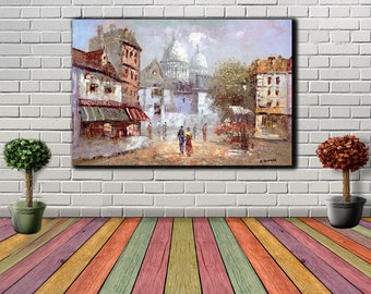 1 Piece Old Paris Scene Wall Art Decor, Cityscape Canvas Picture Print Poster for Living Room, History Themed Painting
