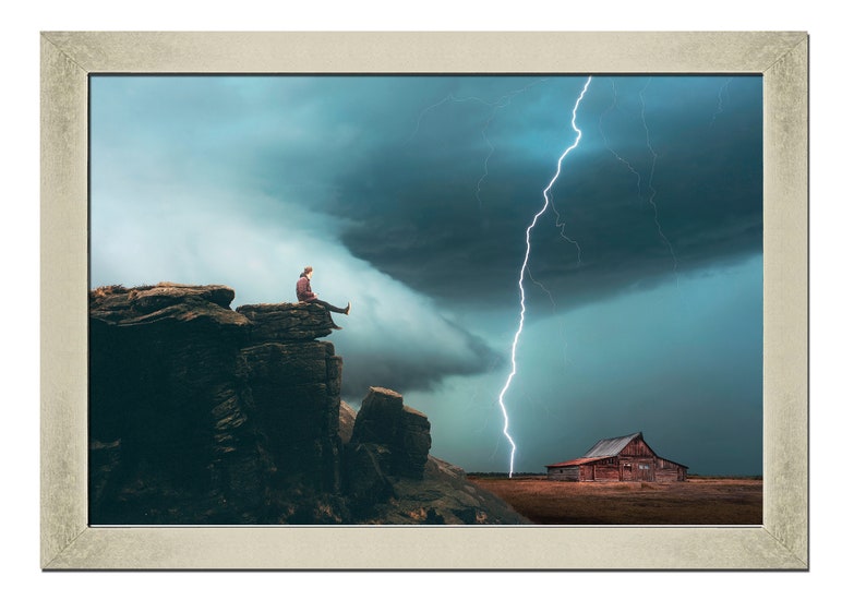 Blue Storm Wall Art Decor Lightning and Thunder Canvas Etsy