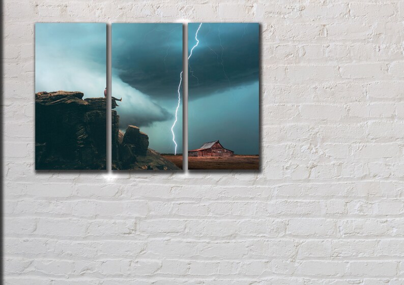 Blue Storm Wall Art Decor Lightning and Thunder Canvas Etsy