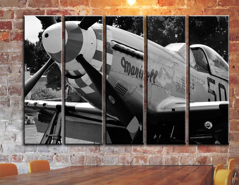 Big Set Military Airplane Wall Art P 51 Mustang Vintage Plane Canvas Aviation Decor Aircraft Picture Poster Print