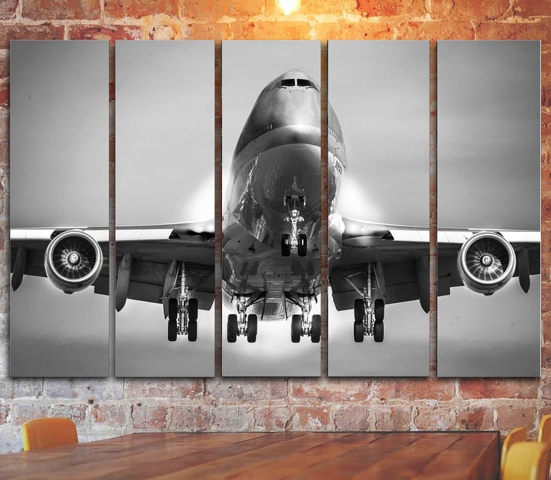 Airplane Wall Art Jumbo Jet Boeing 747 Aviation Canvas Picture Gift For Pilot Travel Aircraft Decor Multi Panel Painting