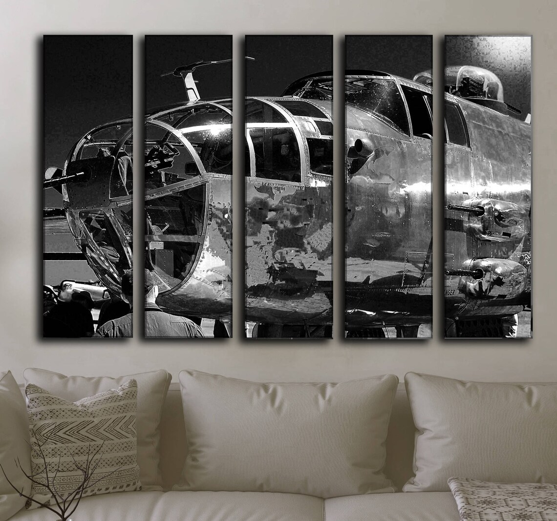 LARGE SET Airplane Wall Art on Canvas Panels WW2 B25 Aircraft Etsy