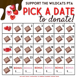 EDITABLE Pick a Date Fundraiser | Calendar | Sponsor a Date | Chocolate | Valentine | February | Digital Download | PTA | Team