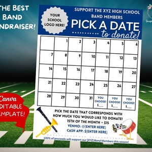 BAND FUNDRAISER - Editable Template - Pick A Date Fundraiser - Sponsor a Date - Calendar - School Fundraiser