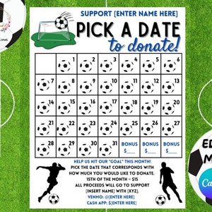 SOCCER FUNDRAISER | Editable | Digital Download | Pick a Date | Sponsor a Date Calendar | Fundraising Calendar