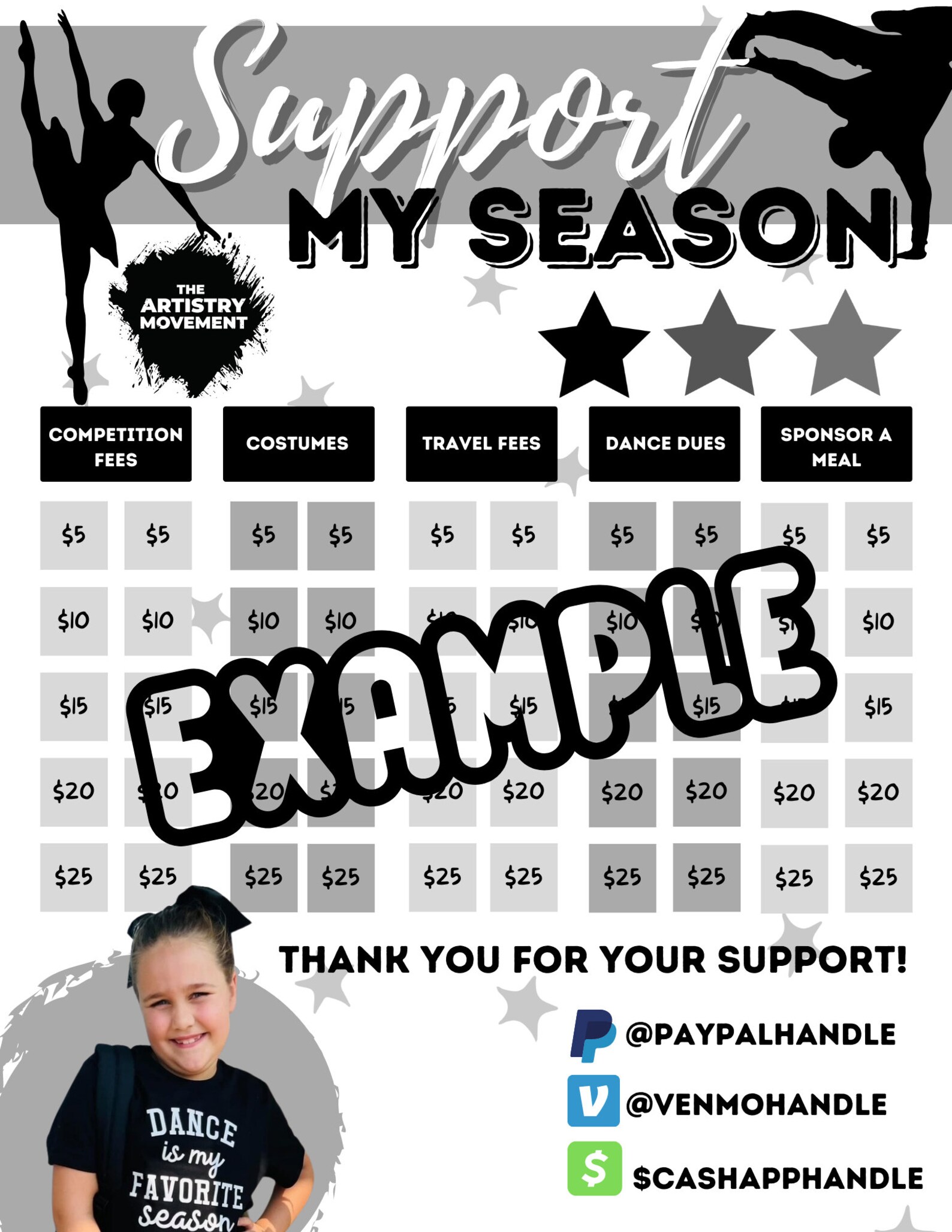 EDITABLE! Support My Season Chart | Dance Fundraiser | Competition ...