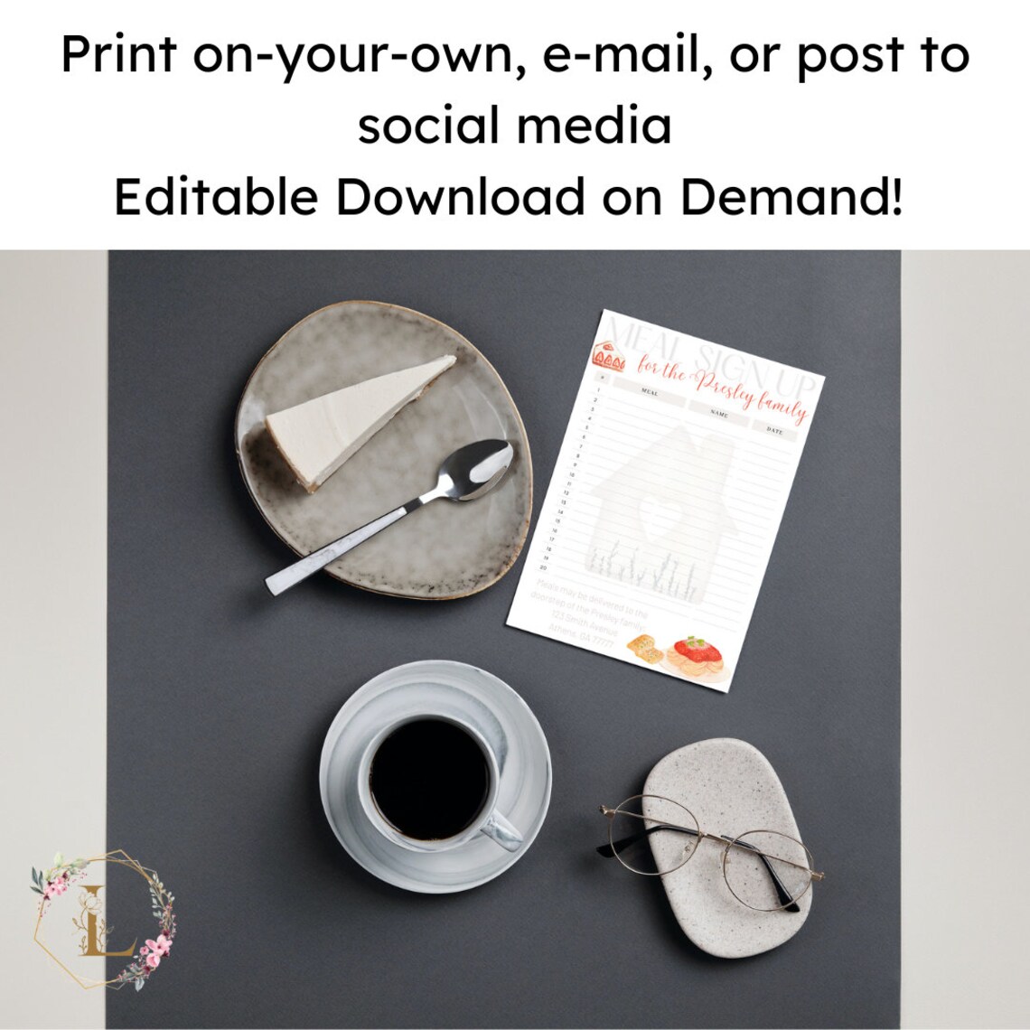 EDITABLE Minimalist Watercolor Meal Sign up Sheet | Meal Train | Classy ...