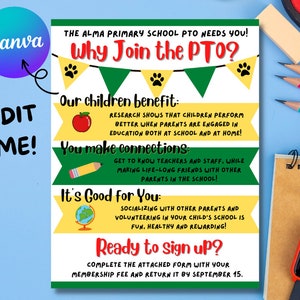 PTA PTO Warum beitreten Flyer Was ist der PTO Hilfreiche Willkommens-Flyer Bearbeitbare Vorlage für die Schule