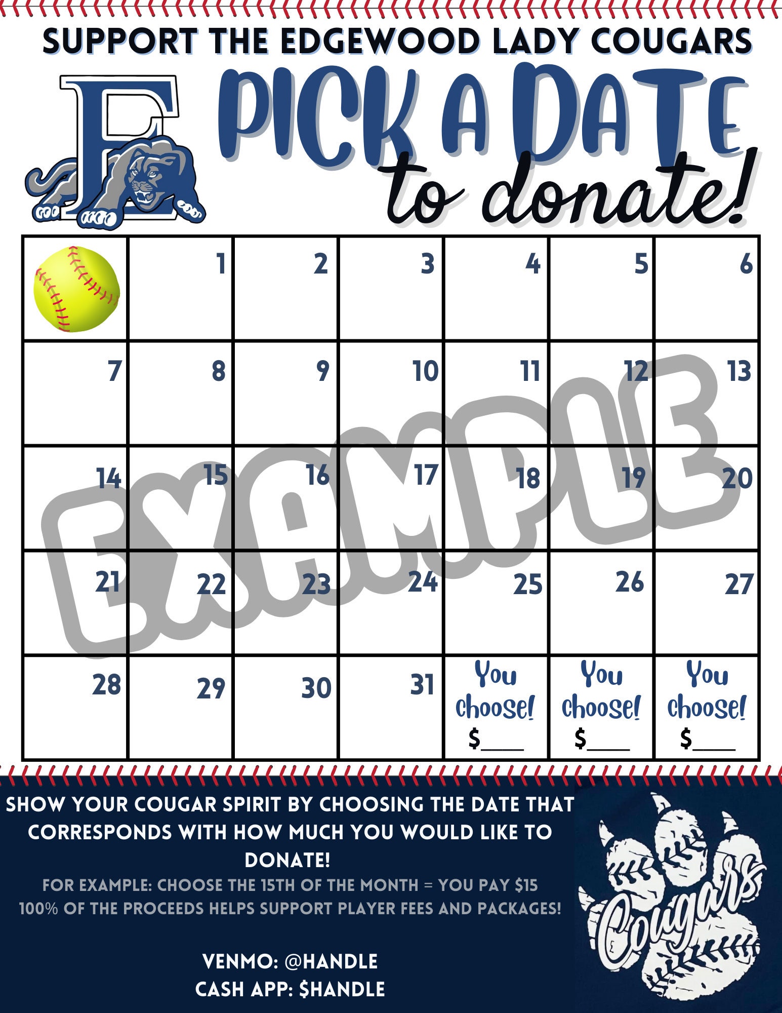 PTA Fundraiser Template, PTO Fundraiser, Pick a Date Calendar, Sponsor