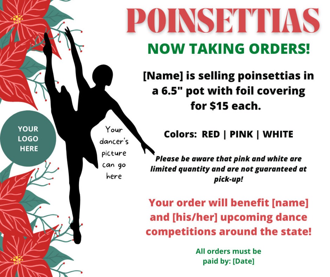 Poinsettia Fundraiser Dance Post Template Editable - Etsy