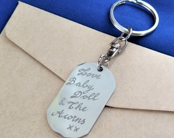 Personalised Keyrings, Engraved by Hand, Customised Keyring, Birthday Gift, Stocking Filler Idea, Gift for Kids, Engraved Metal Keyring