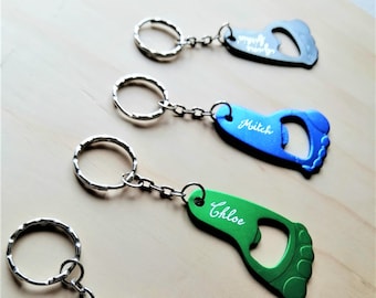 Personalised Keyring - Bottle Opener Keyring - Engraved by Hand - Foot Shaped Keychain - Personalised Gift Idea - Fun Unique Birthday Gift