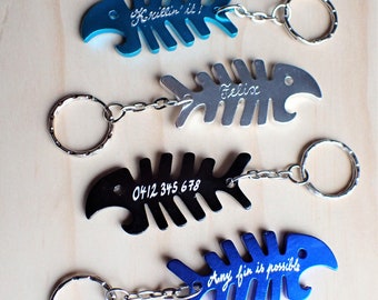 Personalised Fishbone Keyrings - Bottle Opener Keyring - Engraved by Hand - Custom Fish Keychain - Personalised Gift Idea - Stocking Filler