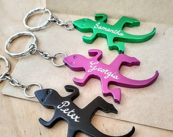 Personalised Gecko Keyrings - Bottle Opener Keyring - Engraved by Hand - Custom Lizard Keychain - Personalised Gift Idea – Stocking Filler