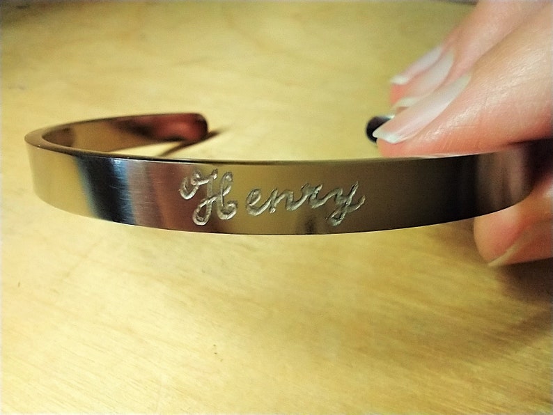 Personalised Cuff Bracelet, Engraved By Hand, Engraved Bracelet, Stainless Steel Bracelet, Custom Engraved Bracelet, Stacking Bracelet, Gift immagine 6