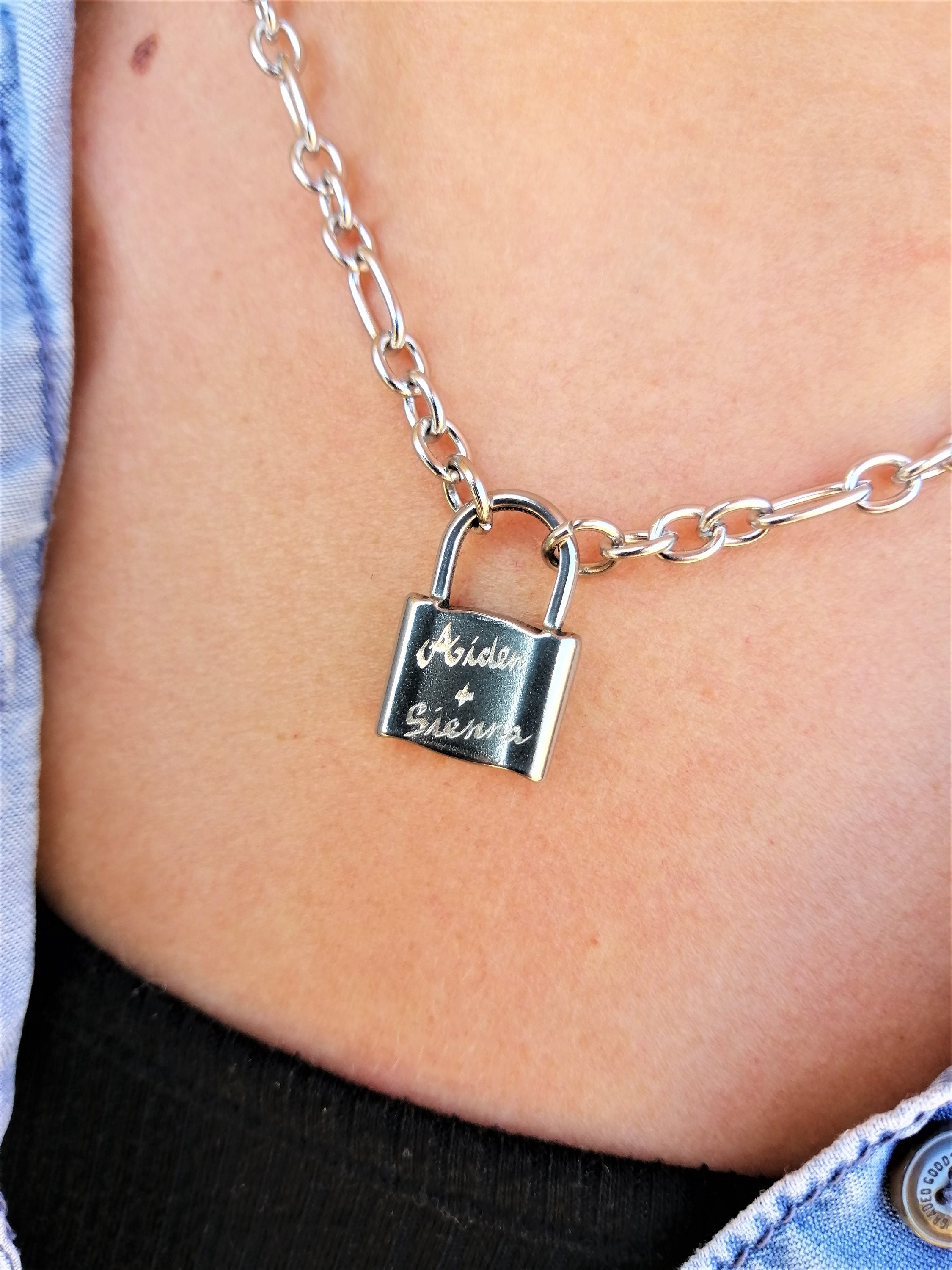 Personalised Padlock Necklace Engraved By Hand Lock Charm Etsy