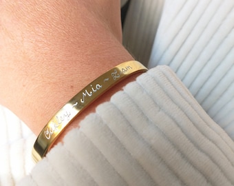 Personalised Cuff Bracelet, Engraved By Hand, Engraved Bracelet, Stainless Steel Bracelet, Customised Bracelet Gift, Stacking Bracelet