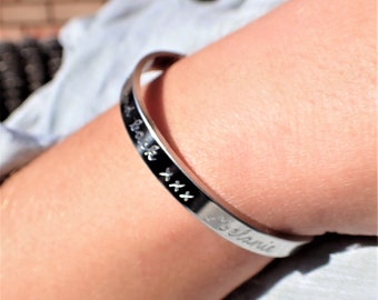 Personalised Cuff Bracelet, Engraved By Hand, Engraved Bracelet, Stainless Steel Bracelet, Custom Engraved Bracelet, Stacking Bracelet, Gift