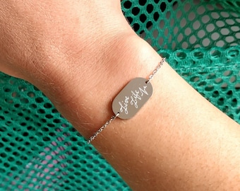 Personalised Bracelet, Engraved By Hand, Stainless Steel Bracelet, Engraved Pendant, Custom Engraved Jewellery, Unique Birthday Gift Idea