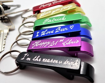 Personalised Bottle Opener Keyring, Engraved By Hand, Wedding Favour, Birthday Gift, Bachelor & Hen Party, Unique Goody Bag Idea, Keychain