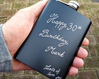 Personalised Hip Flask, Engraved By Hand, Matte Black Hip Flask, Wedding Favour, Bachelor & Hen Party Idea, Unique Custom Birthday Gift