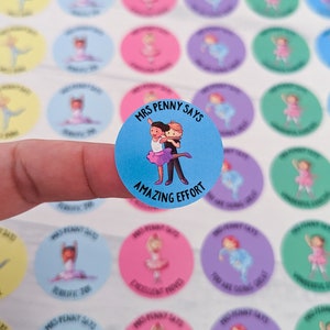 Personalised Dance Teacher Stickers, Older, Boys and Girls, 3cm round, 48 per page