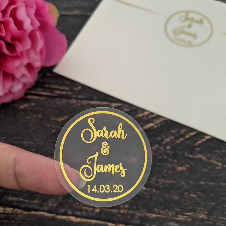 Gold Name Wedding Envelope Seal Stickers Round Clear Seals Etsy