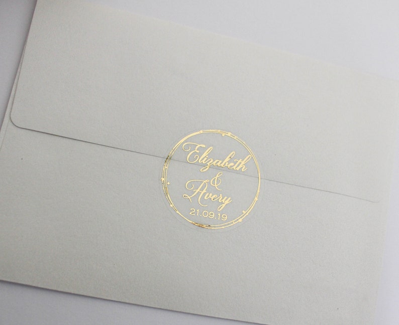 Gold Name Wedding Envelope Seal Stickers Round Clear Seals Etsy