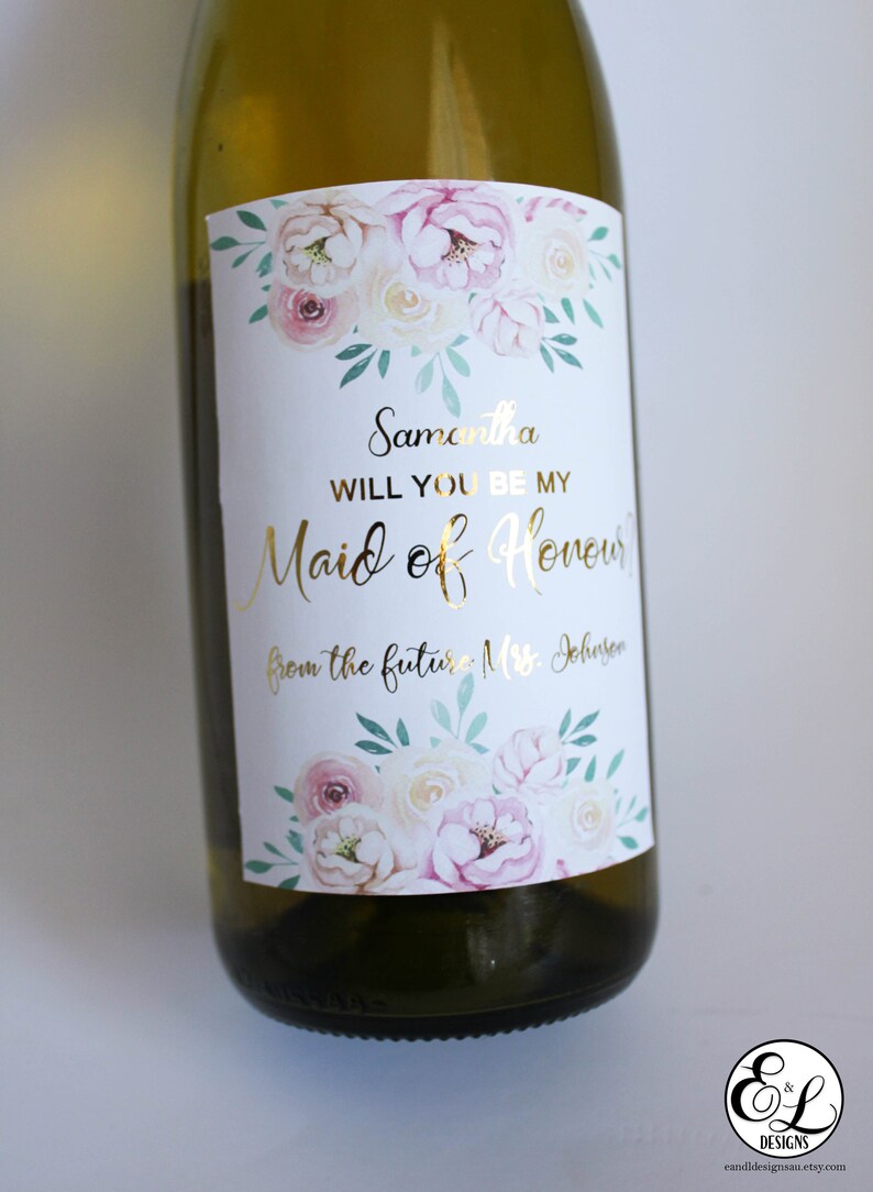 Will you be my Bridesmaid Personalised,Maid of Honour Bridesmaid Proposal Card wineprosecco bottle tag