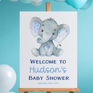 Letrero de bienvenida para baby shower con elefante, decoración para baby shower con elefante, letrero azul marino para baby shower, letrero de bienvenida para bebé a bordo, póster de bienvenida para baby shower