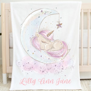Unicorn Baby Blanket, Unicorn Nursery, Personalized Unicorn Blanket, Rainbow Unicorn, Personalized Girl Name Blanket, Unicorn Crib Bedding