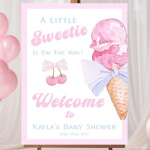 Ice Cream Baby Shower Welcome Sign, Pink Baby Shower Sign Girl, Ice Cream Party Sign, Retro Baby Shower Poster, Pink Baby Shower Decorations