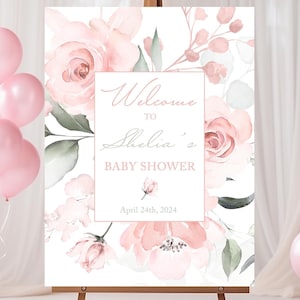 Floral Baby Shower Welcome Sign, Pink Baby Shower Welcome Poster, Blush Baby Shower Sign, Baby Shower Poster, Baby Shower Decorations Girl